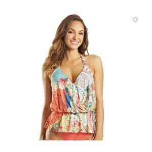 Johnny Was boho floral wrap Tankini top M Swimwear Resort Tropical Vacation